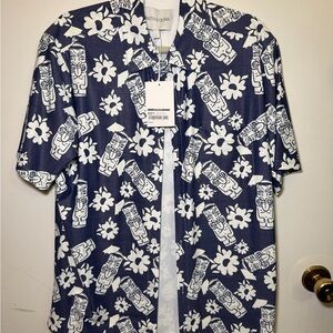 Smith & Quinn Navy Floral-Tiki Short Sleeve Button-Down Shirt
